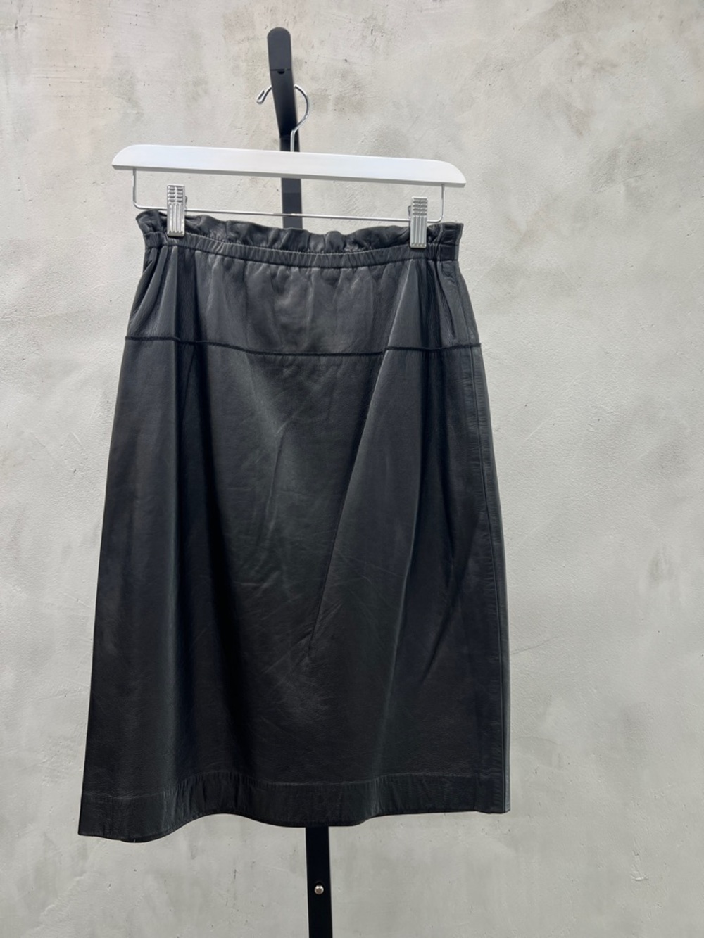 3.1 Phillip Lim Black Leather Midi Skirt with Elastic Waist in good condition